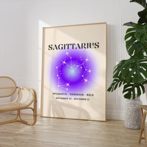 Boogschutter sterrenbeeld Instant Download Print, Zodiac Art afdrukbare, spirituele muurkunst, Aura Gradient Poster, DIGITALE DOWNLOAD.