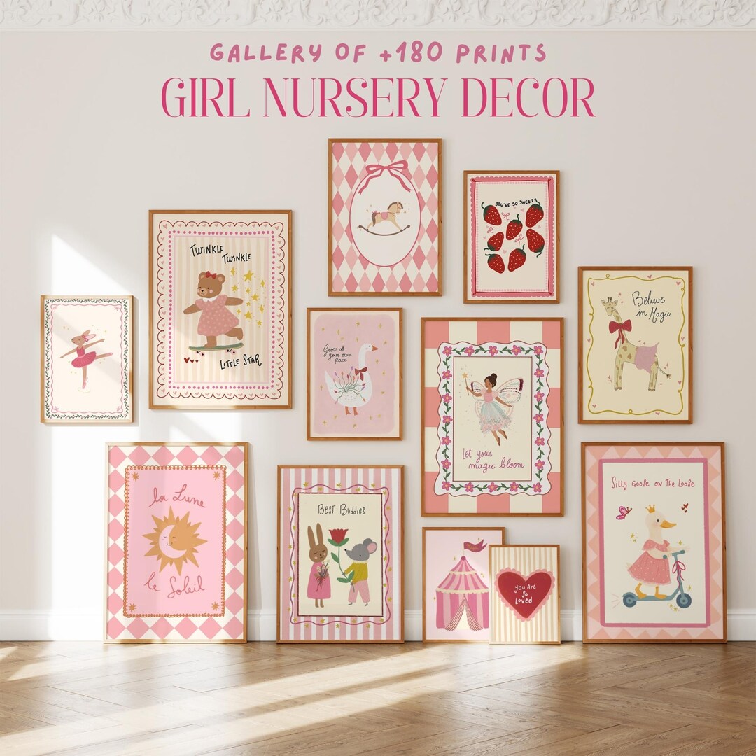 Girl Nursery Wall Art Bundle, Instant Download Nursery Decor, Baby Girl ...