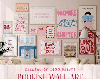 Bookish Wall Art, Book Lover Wall Prints Set, Hand Drawing Bookish Decor, Reading Print, Digital Book Lovers Decor, Gift for Book Lover