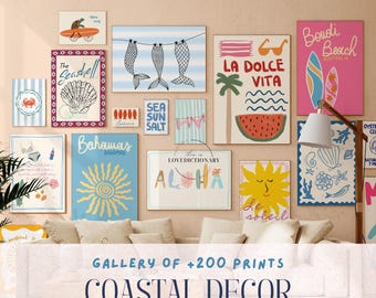 Coastal Gallery Wall Art Set, Beach House Decor (Digital Download)
