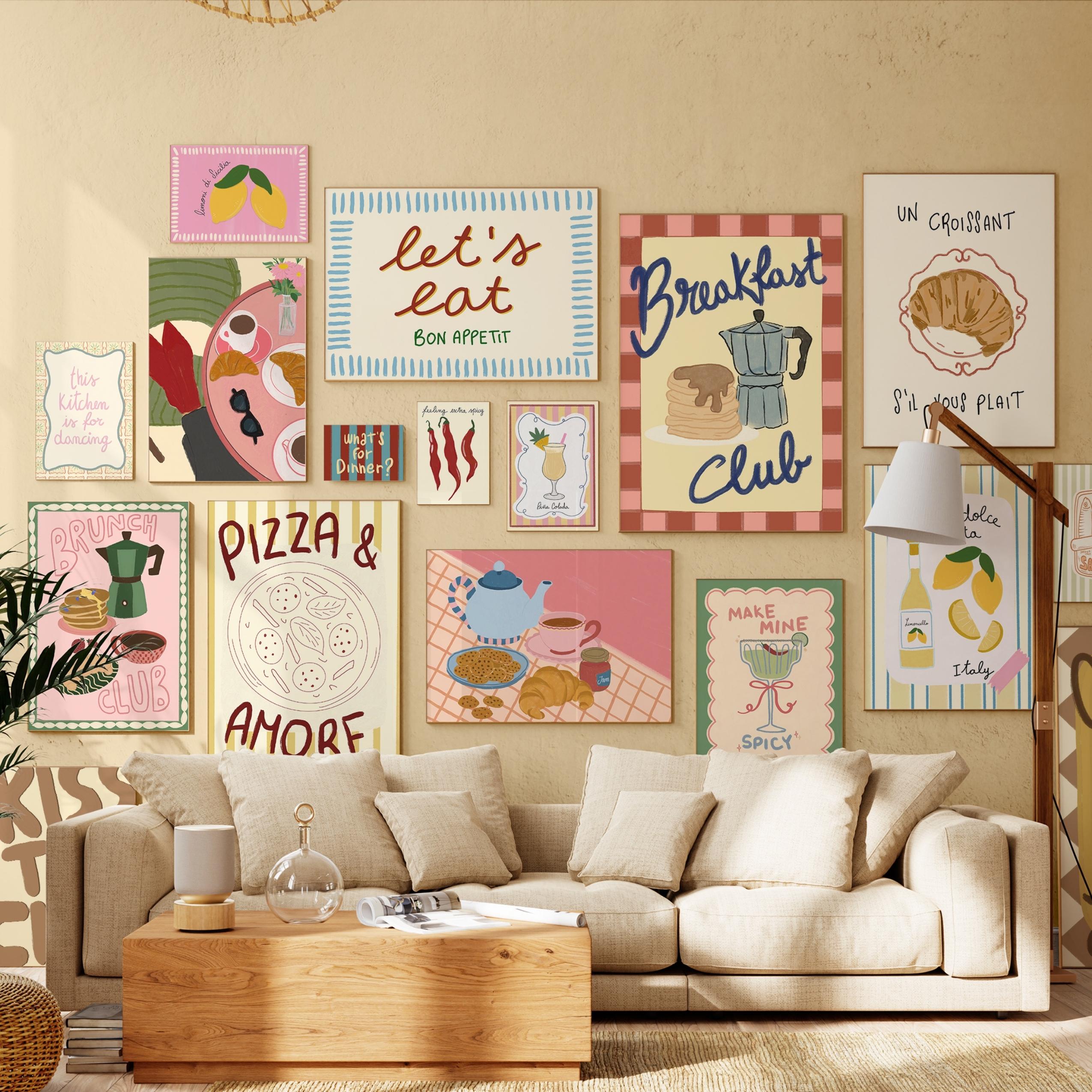 mega retro kitchen gallery wall art set of 90,... Kitchen Wall Art Bundle, 210 Retro Food Prints, Bar Cart Decor Set ...