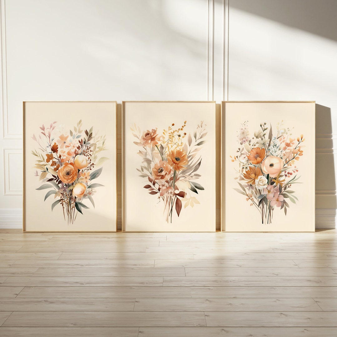 Neutral Watercolor Wildflower Prints Set | Boho Botanical Art (digital ...