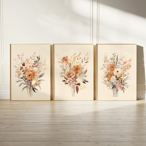 Set Of 3 Neutral Watercolor Wildflower Prints | Minimalist Boho Wall Decor | Botanical Wall Art | Digital Download PRINTABLE Floral Prints
