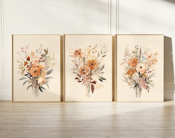Neutral Watercolor Wildflower Prints Set | Boho Botanical Art (Digital Download)