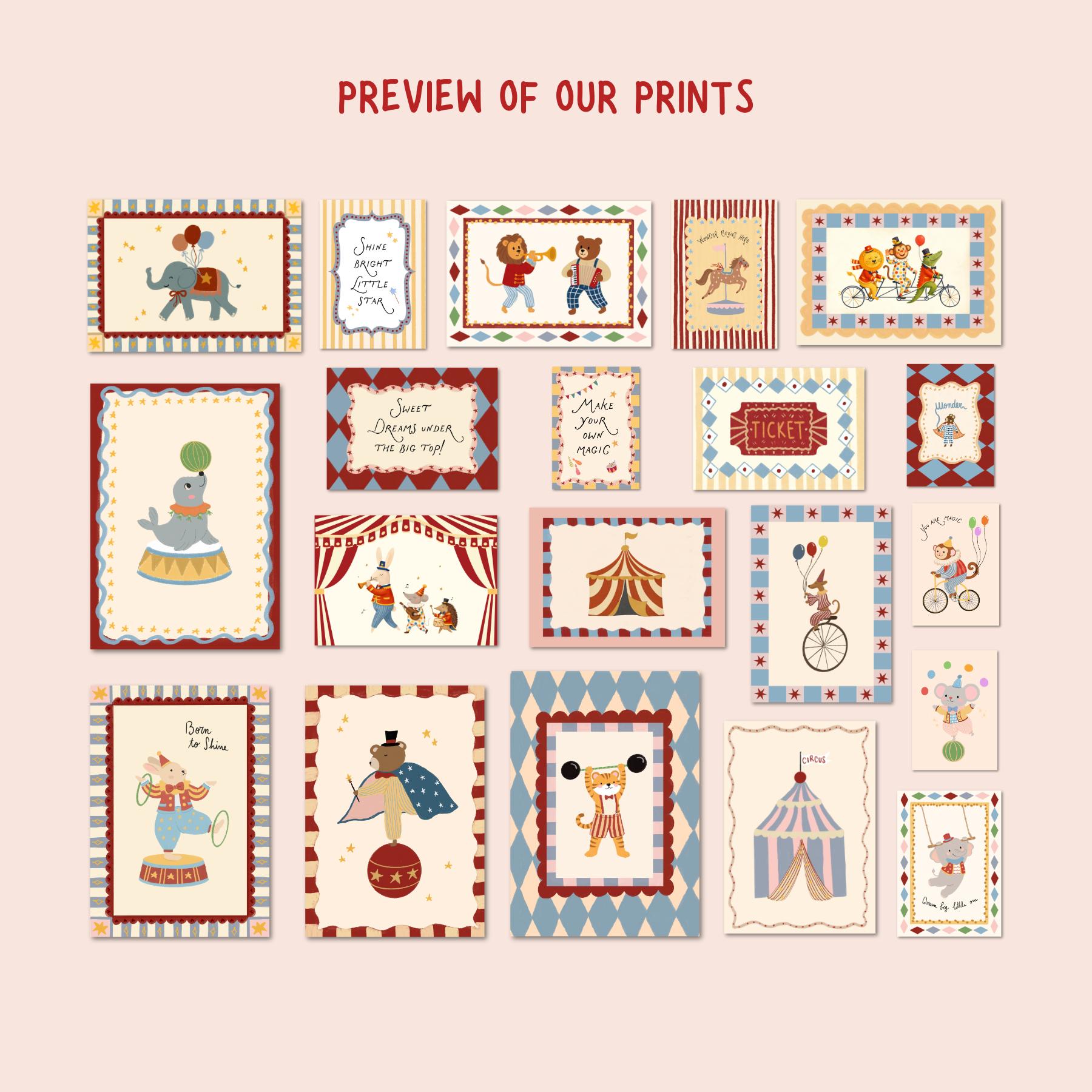 Vintage Circus Nursery Prints, Baby Animal Wall Art Set (20) (digital ...