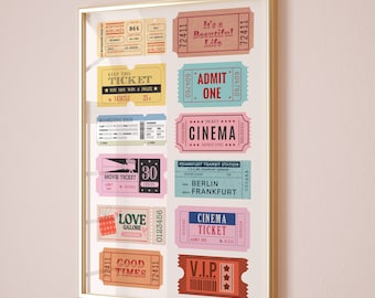 Retro Ticket Stub Poster, Pink Preppy Wall Art (Digital Download)