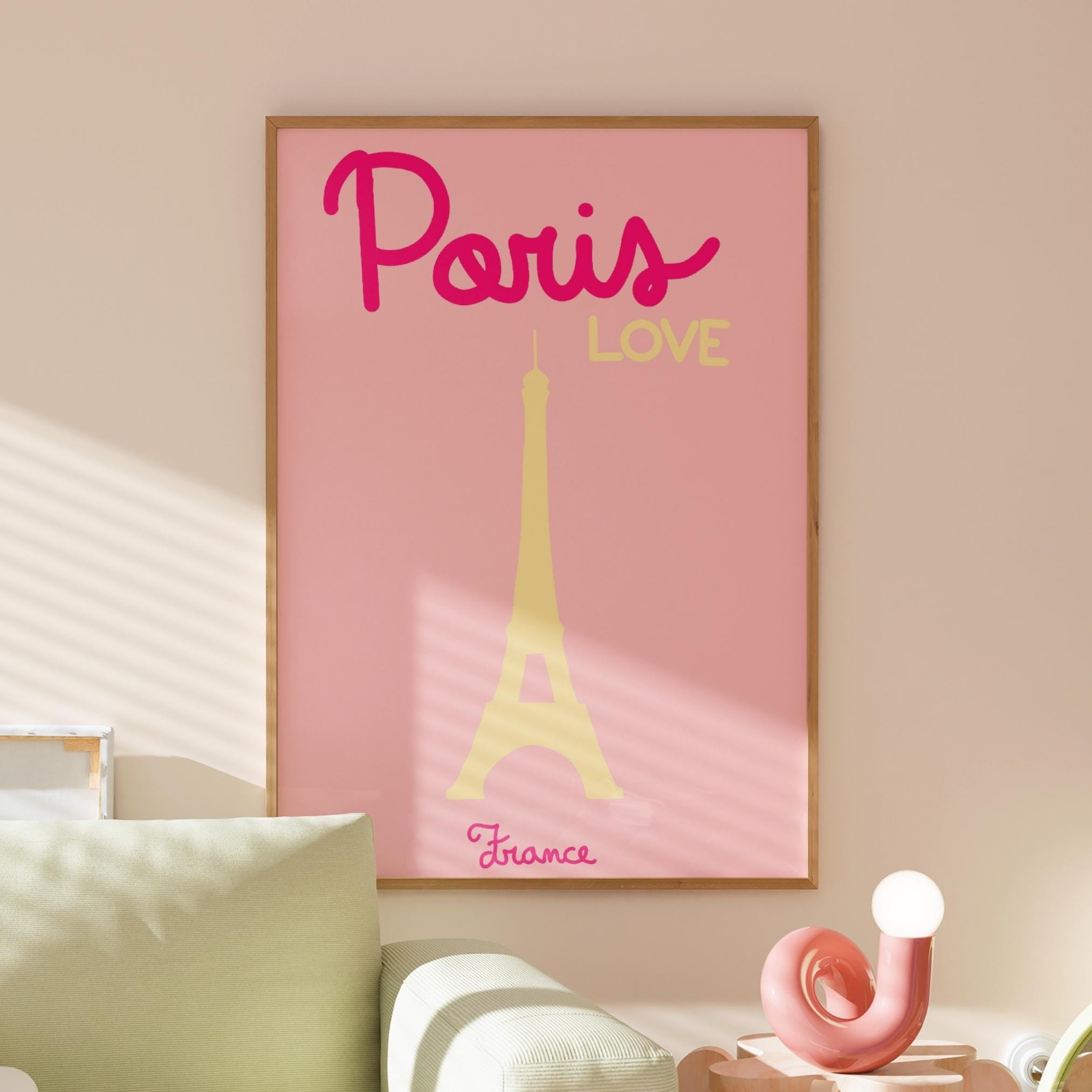 Paris Eiffel Tower Print, Preppy Pink Travel Poster (digital
