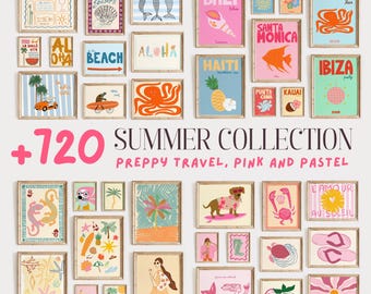 Coastal Wall Art Bundle of 720, Pink Beachy Wall Art, Beach House Decor, Preppy Travel Wall Art, Trendy Beach Decor, Digital Download