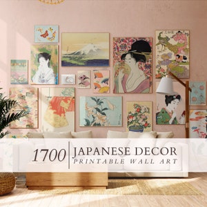 Art mural japonais maximaliste, ensemble mural de galerie vintage éclectique, lot japonais de 1700 estampes, art mural imprimable asiatique, affiche d'art du Japon