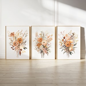 Set Of 3 Neutral Watercolor Wildflower Prints | Minimalist Boho Wall Decor | Botanical Wall Art | Digital Download PRINTABLE Floral Prints