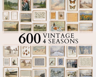 Vintage Gallery Wall Set of 600, Gallery Wall Art Set, MEGA BUNDLE Wall Print Set Eclectic, Farmhouse Home Decor, Country Wall Art Set