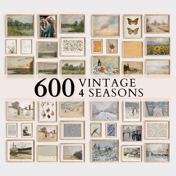 Vintage Gallery Wall Set de 600, Gallery Wall Art Set, MEGA BUNDLE Wall Print Set Ecléctico, Decoración de la casa de la granja, Country Wall Art Set