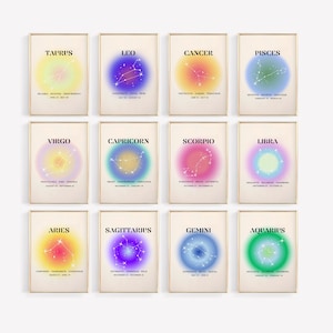 Bundle Star Sign Instant Download Print, Zodiac Art Printable, Spiritual Wall Art, Aura Gradient Poster , DIGITAL DOWNLOAD.