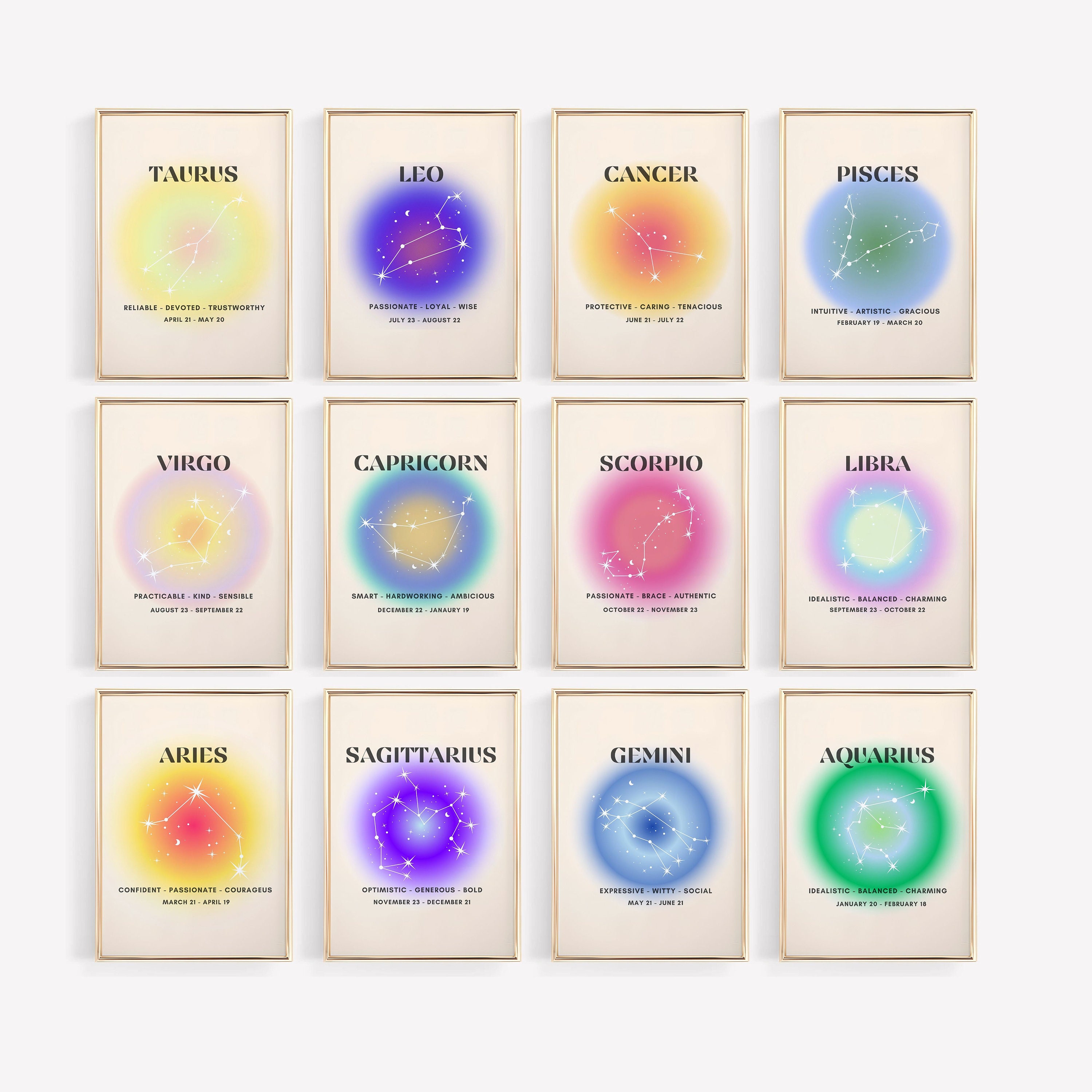 Bundle Star Sign Instant Download Print, Zodiac Art