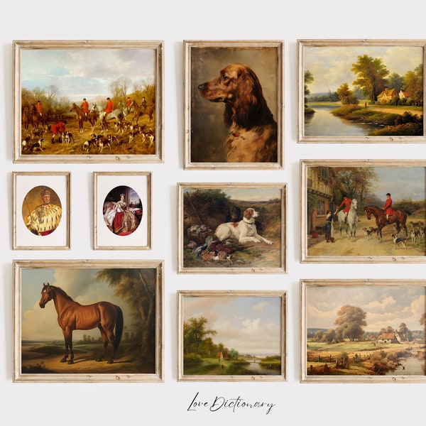 Englische Land Drucke, Landschaft druckbare Galerie Wand Kunst Set von 10, englisches Herrenhaus, Vintage Ölgemälde, Land Galerie Wand Druck Set