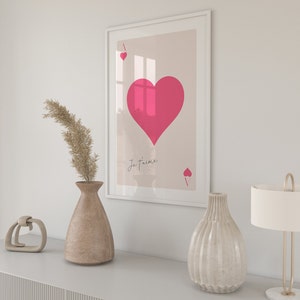 Trendy Poster Je T'aime Pink Ace of Hearts Kunstdruck, Spielkarte Poster, Retro Wandkunst, Preppy Room Ästhetik, Galerie Wanddruck