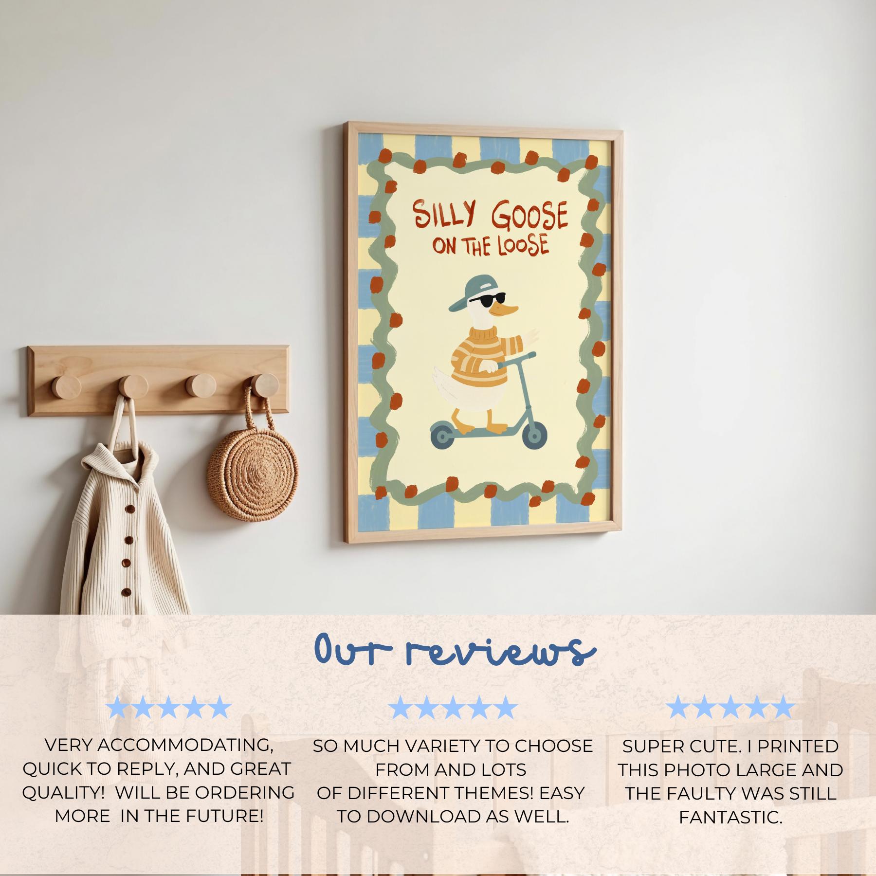 Silly Goose Nursery Print, Funny Duck Wall Art for Kids Room, Playful ...