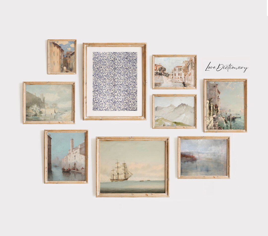Vintage Mediterranean Wall Art, Set of 9 Prints, Mediterranean Decor
