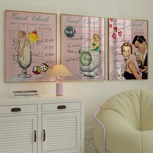 Set of 3 Retro Guest Check Drink Prints Bar Cart decor-College Apartment Decor-Retro Magazine Art Prints-Dorm Wall Art, digital download
