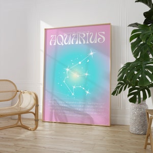 WATERMAN Star Sign Instant Download Print, Zodiac Art afdrukbare, spirituele muurkunst, Aura Gradient Poster, digitale DOWNLOAD.