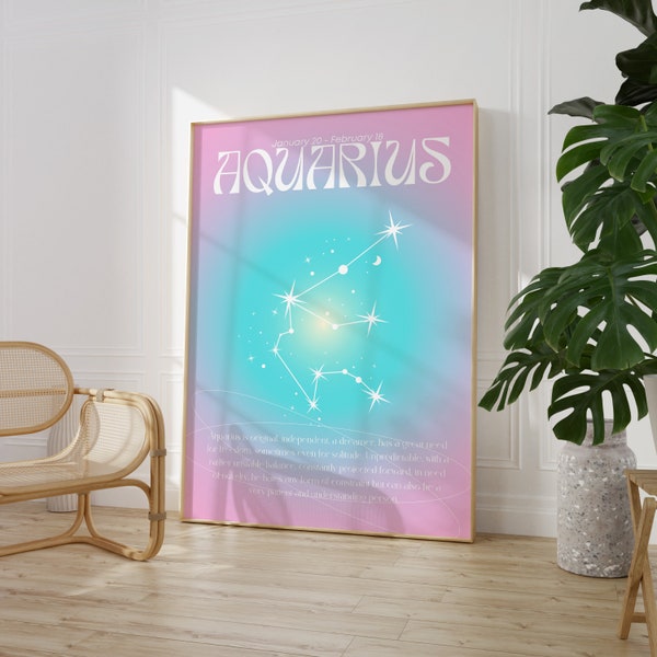 AQUARIUS Star Sign Instant Download Print, Zodiac Art Printable, Spiritual Wall Art, Aura Gradient Poster , DIGITAL DOWNLOAD.