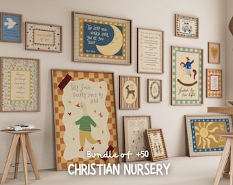Christian Nursery Wall Art Bundle, Scripture Prints (Digital Download)