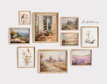 French Country Gallery Wall Print Set, Vintage Spring Prints, Landscape Painting Printable Wall Art, Farmhouse Wall Decor, Antique Print