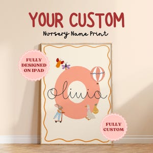 Impresión de nombre inicial personalizada, arte de pared para bebé, arte de pared personalizado para habitación infantil, arte de pared para habitación infantil, descarga digital, arte de pared para habitación de bebé