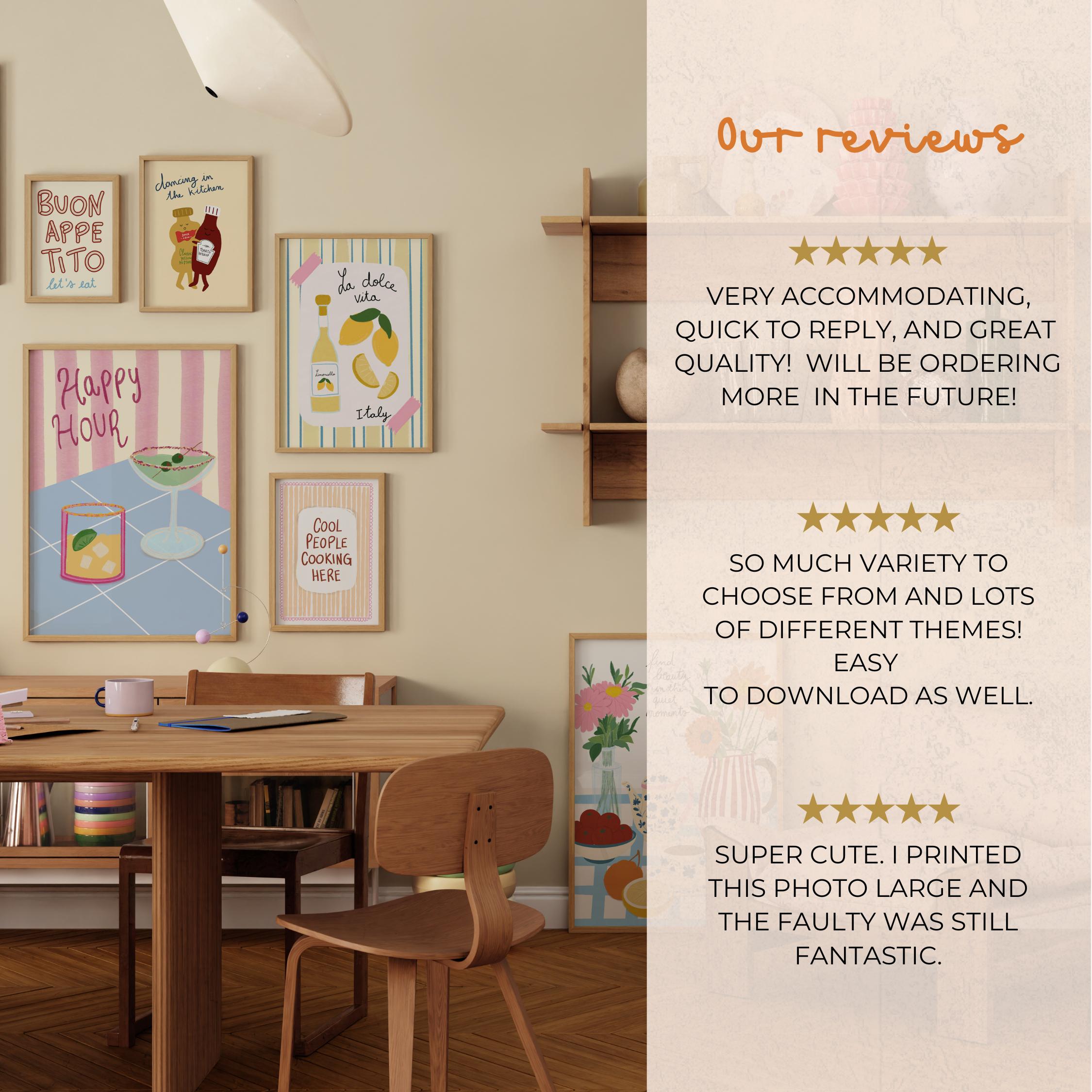 mega retro kitchen gallery wall art set of 90,... Kitchen Wall Art Bundle, 210 Retro Food Prints, Bar Cart Decor Set ...