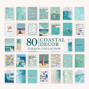 Set of 80 Coastal Life Beach Surf Gallery, Coastal Wall Art, Surf Up Wall Art, Beachy Dorm Room Decor, Beach House Decor,Instant Download