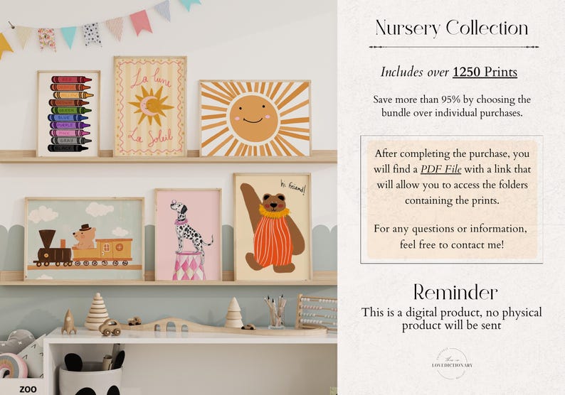 Bundle of +1250 Nursery Prints, Kids Room Wall Art, Baby Room Decor, Playful Animal Prints, Eclectic Nursery Wall Art, Educational Prints image 10