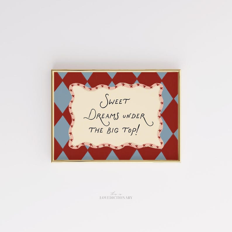 Circus Nursery Print, Sweet Dreams Quote Wall Art, Retro Kids Decor ...