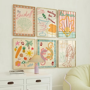 Coastal Digital Print Set of 6, Preppy Beach Wall Art, Beach House Decor, Trendy Coastal Prints, Colorful Wall Art, Digital Download