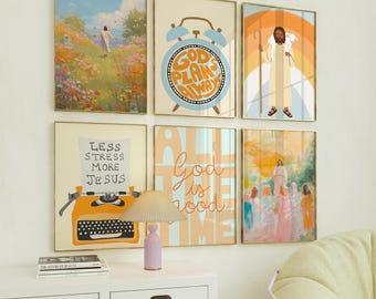 Christian Wall Art Set of 6, Colorful Bible Verse Prints, Teen Faith Decor, Preppy Spiritual Wall Art, Holy Spirit Wall Art, Printable Art
