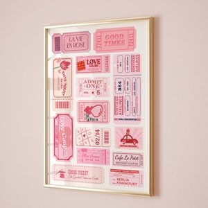 Art mural tendance, impression rétro rose, affiche de talon de ticket de vie, affiche imprimable d'appartement universitaire, impressions numériques de dortoir, décoration de chambre preppy