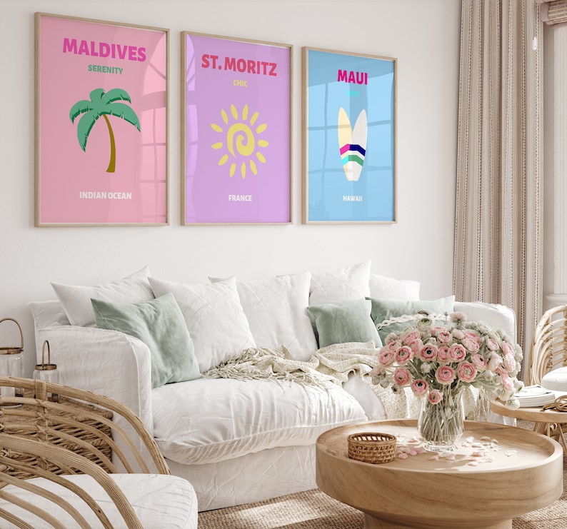 Lot de 24 affiches de voyage, décoration de chambre preppy, ensemble de collages muraux, décoration maximaliste, impressions tendance pour dortoirs, Bali Ibiza Capri Bondi Palm image 3