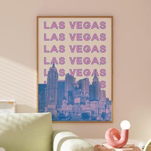 Las Vegas Travel Print | Digital Art Download | Pink Purple Las Vegas Art | Trendy Travel Exhibition Print | Cute Retro Wall Art
