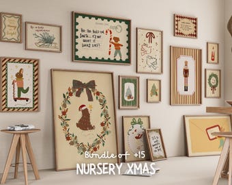 Weihnachten Prints für Kinderzimmer 15+, süße Feiertagsdrucke für Kinderzimmer, Baby-Weihnachtsdekor, festliche Kinderzimmer-Kunstdrucke, Kinderwand-Kunstdrucke