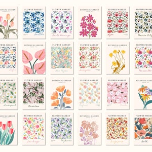 Flower Market Print Set of 100 Flower Gallery Wall Set, Trendy Floral Posters, Colorful Art Print Bundle, Botanical Art Set,Digital Download image 6