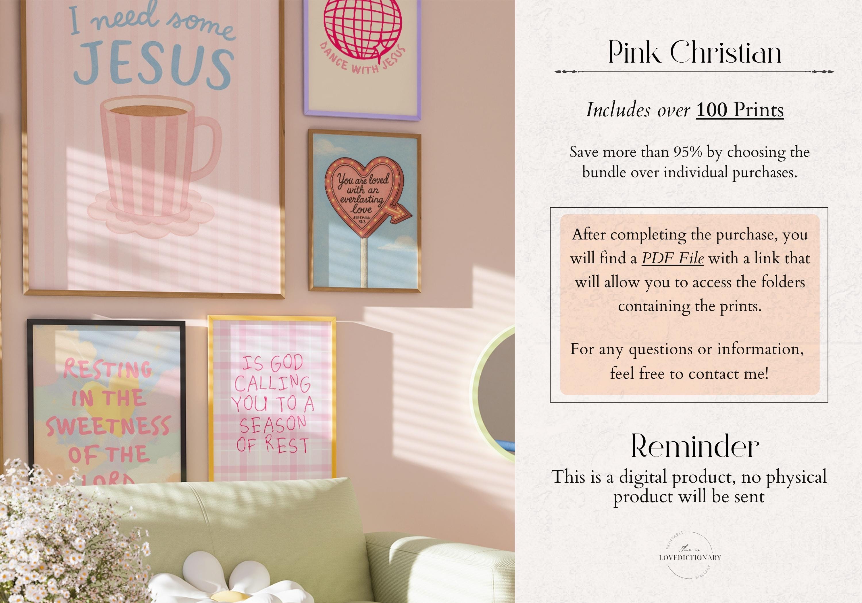Pink Christian Wall Art Bundle 100, Cute Faith Prints, College