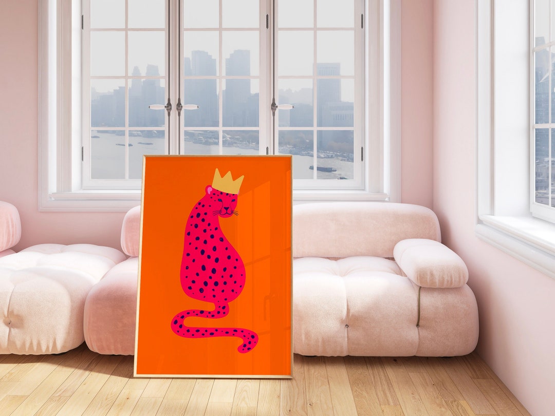 Pink Orange Leopard Poster Print, Cheetah Wall Art, Trendy Wall Art ...