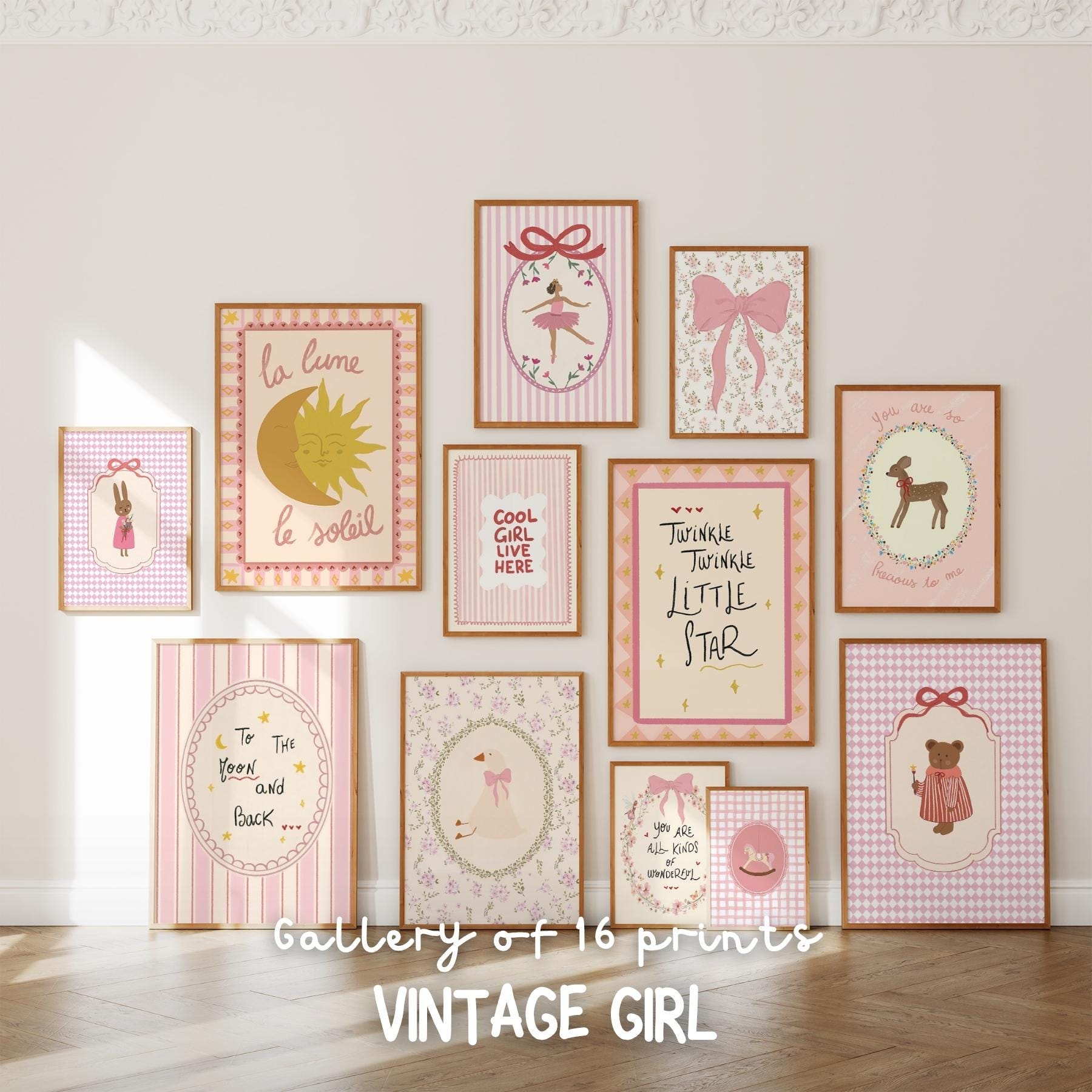 Baby Girl Nursery Wall Art Prints Set, Pink Cute Kids Room Decor ...