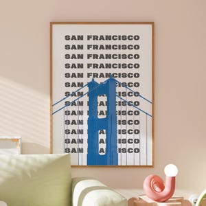 San Francisco Travel Print | Digital Art Download | Black Blue San Francisco Art | Trendy Travel Exhibition Print | Cute Retro Wall Art