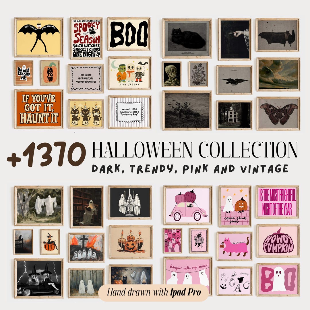 Halloween Wall Art Bundle 1370+ Prints, Ghost Decor, Pink Spooky Art ...