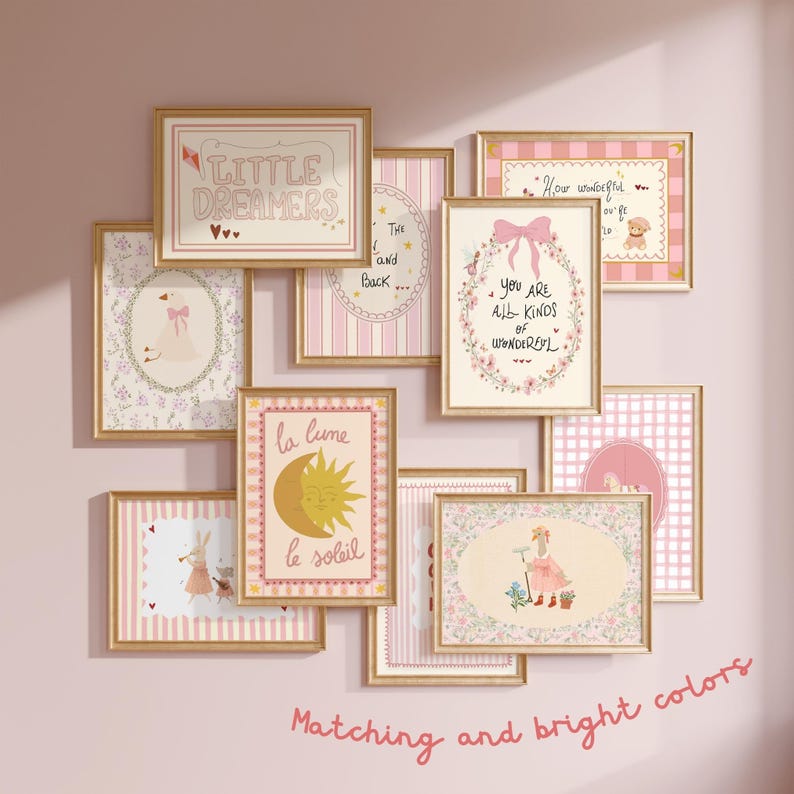 Baby Girl Nursery Wall Art Prints Set, Pink Cute Kids Room Decor ...