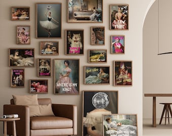 Láminas de arte ecléctico para pared, conjunto de retratos vintage modificados (descarga digital)