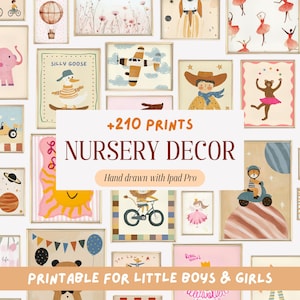 Bundle of 210 Girls & Boy Room Prints, Playroom Prints, Boys Nursery Wall Art Set, Playful Animal Prints,Pink Nursery Wall Art,Baby Wall Art