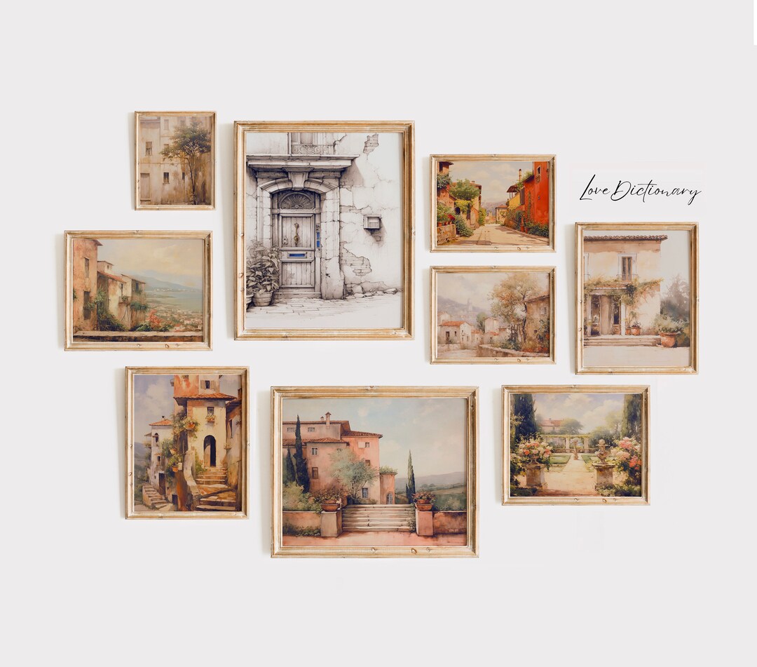 Vintage Mediterranean Wall Art, Set of 9 Prints, Mediterranean Decor