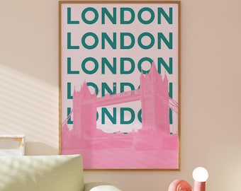 London Travel Print | Pink & Blue Trendy Wall Art (Digital Download)
