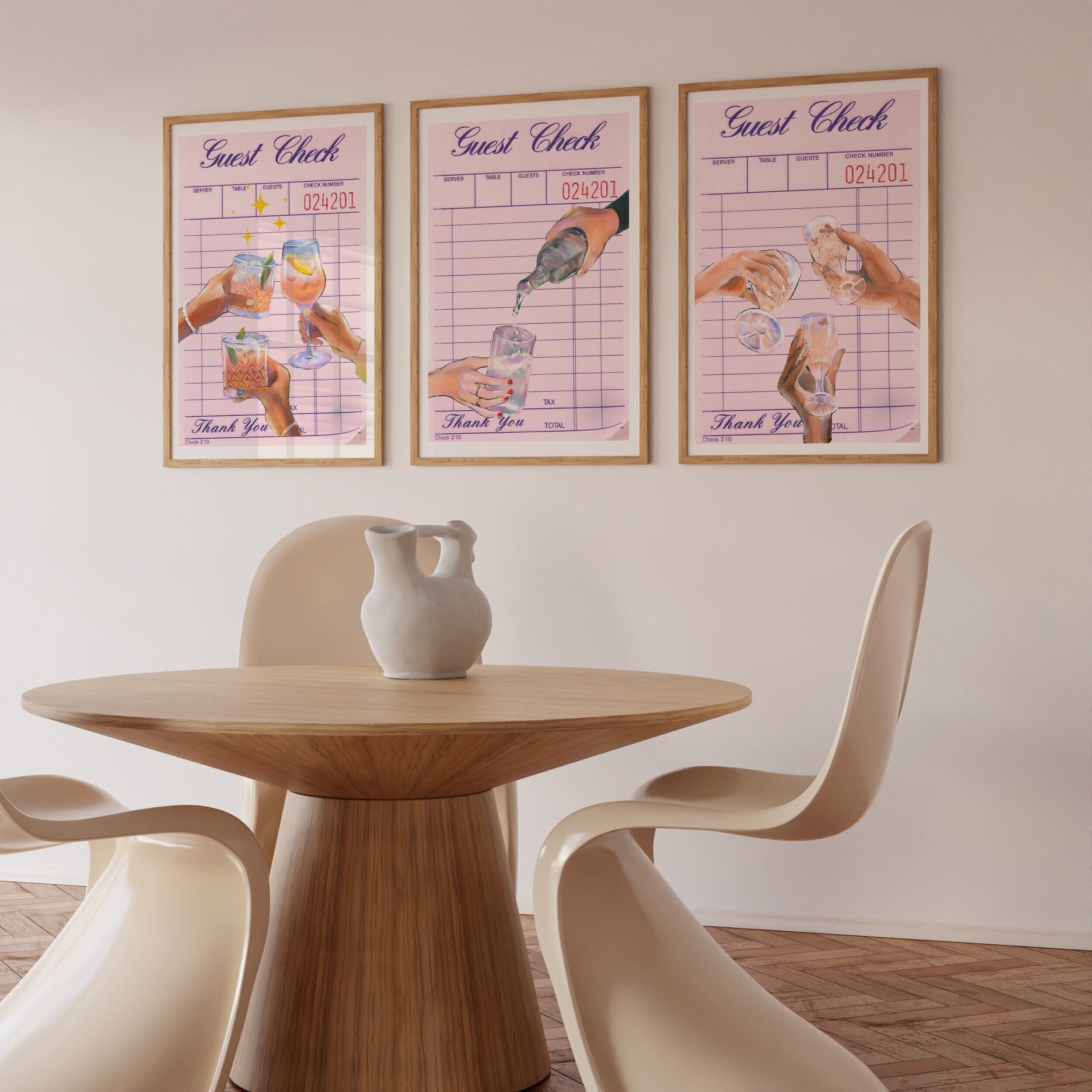 Set of 3 Guest Check Drink, DIGITAL Download Prints, Bar Cart Wall Decor, Trendy College Wall Print, Apartment Bar Drink Art Prints